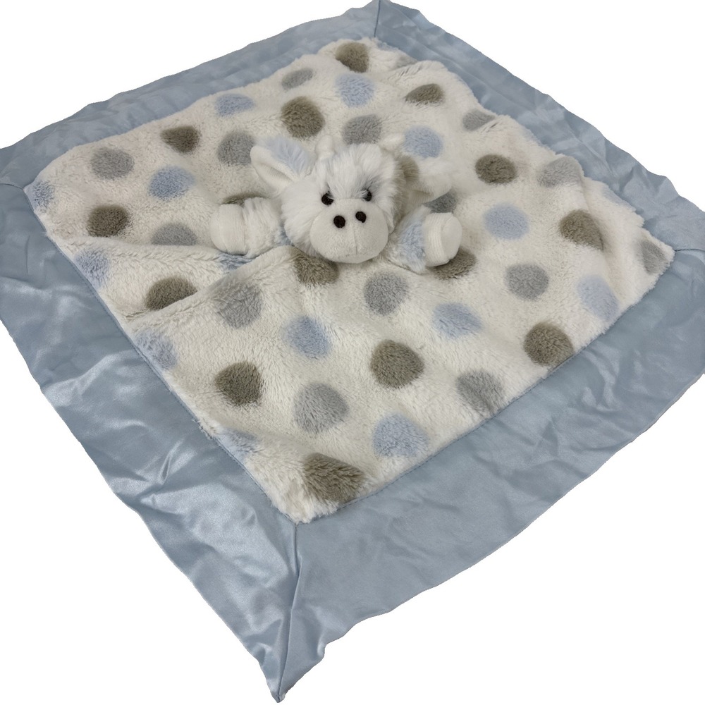 Little Giraffe Gray/White/Blue Polka Dot Security Blanket Lovey Satin Trim 16"